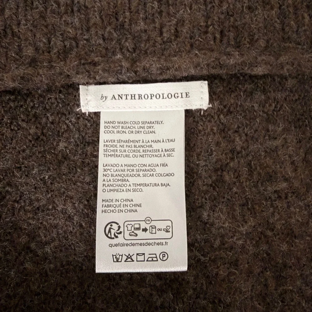 Anthropologie Minimalist Brown Knit Collared Open Front‎ Shawl Wrap Poncho OS